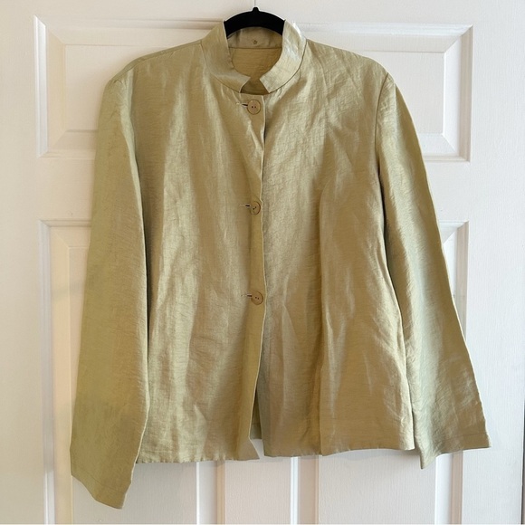 Peter Cohen Silk Linen Blazer Jacket Size Medium Yellow Sheen Mature Lagenlook - Picture 1 of 9